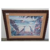 Framed Coastal Landscape Print with Bamboo Frame