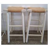 White Wood Bar Stools with Woven Seats