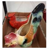 Rooster and Cardinal Ceramic Planters