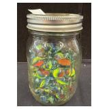 Glass Jar with Assorted Swirled Glass Marbles