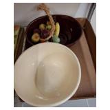 Mixing Bowls and Ceramic Fruit Arrangement