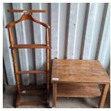 Wooden Valet Stand and Rolling Side Table