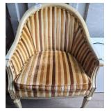 Striped Upholstered Barrel-Back Armchair