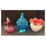 Three Art Glass Pieces Including Fenton and Fostor