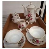 Floral Porcelain Tea Set with Gold Accents