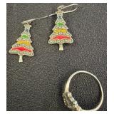 Sterling Silver Ring and Tree Earrings