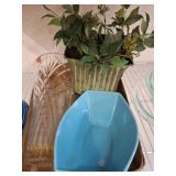 Glass Vase, Ceramic Bowl, and Faux Plant Ensemble