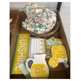 Box with Decorative Items and Fabric Swan