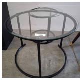 Round Glass-Top Metal Side Table