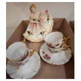 Royal Doulton Figurine and Floral Teacup Set