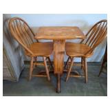 Oak Pub Table with Two Windsor-Style Chairs
