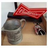 Barware Lot With Budweiser Light, Corkscrew, Jug