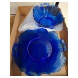 Cobalt Blue Glass Bowl and Plate Set