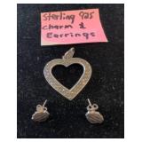 Sterling Silver 925 Heart Charm and Earrings
