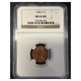 1948-S 1C Lincoln Cent NGC Graded MS 65 RD