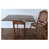 Wood Drop-Leaf Table and Cane-Back Chair Set