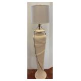 White Floor Lamp with Fabric-Inspired Design