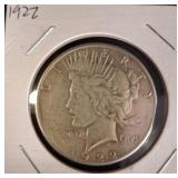 1922 Peace Silver Dollar Coin in Card Holder