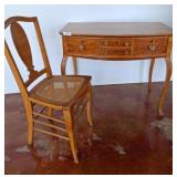Wood Console Table and Chair With Caned Seat