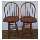 Oak Windsor-Style Counter Stools, 28in