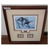 Framed Waterfowl Print and Stamps by Jim Partee