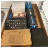 Box Lot with AM/FM Radio, Punch, and Accessories