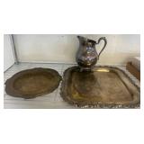 Silver-Plated Pitcher With Two Serving Trays