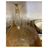 Crystal and Metal Ewer with Glass Pitcher and Tray
