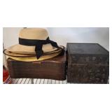 Straw Hats with Wooden and Metal Storage Boxes