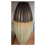 Two-Tone Ceramic Vase with Ribbed Design