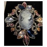 Cameo Brooch with Colored Gem Accents
