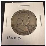 1950-d ï¿½Franklin Half Dollar Coin in Holder