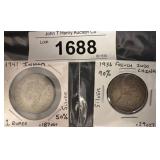1941 India Rupee, 1936 Indo-China Silver Coins