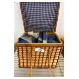 Wicker Picnic Basket with Blue Dish Set