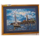 Framed Nautical Scene Painting on Canvas