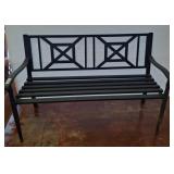 Black Metal Bench with Geometric Backrest Design