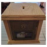 Wooden Bank With Vintage Metal Mailbox Front