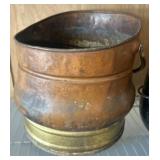 Copper and Brass Coal Scuttle With Handle
