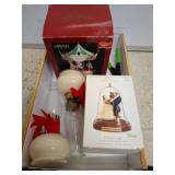 Box Lot of Ornaments, Lamps, and Tools