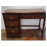 Wood Desk with Four Drawers and Brass Handles