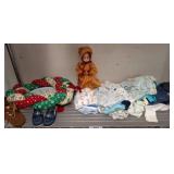 Doll, Wreath, Baby Clothing, and Shoes Assortment
