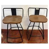 Metal Frame Bar Stools with Wood look Seats