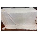 Cream Textured Coverlet with Fringe Trim