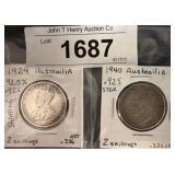 1924 & 1940 Australia Sterling Silver Coins