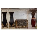 Decorative Vase Pair, Lidded Box, and Accessories