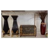 Decorative Vase Pair, Lidded Box, and Accessories