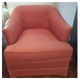Red Upholstered Club Chair with Wood Trim