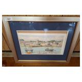 Framed Coastal Town Artwork, 28x24