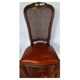 Cane-Back Wood Chair with Leather Upholstered Seat
