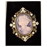 Purple Cameo Brooch With Floral Accents